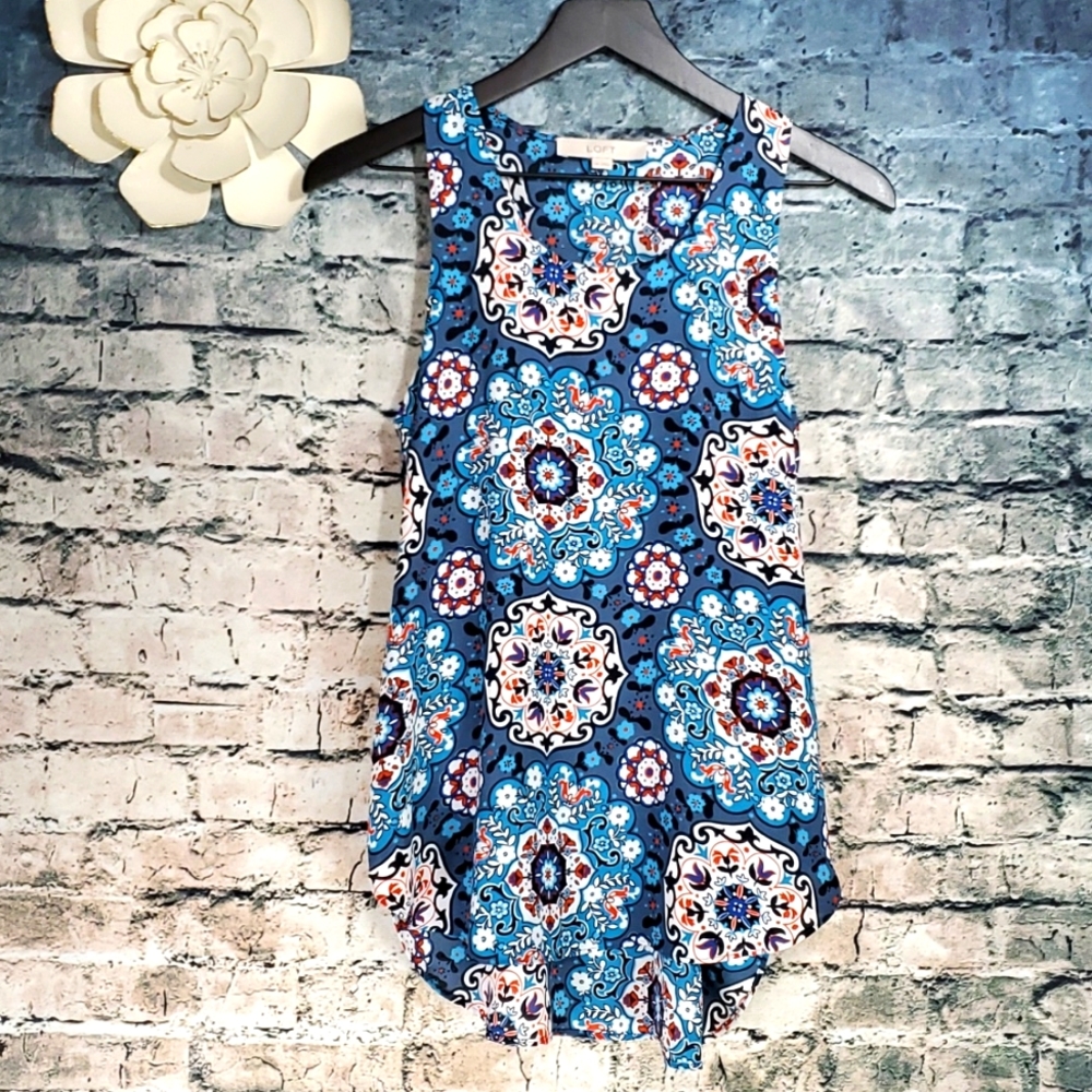 5/$30 🎀 LOFT | Gypsy Boho Coastal Blue Mandala Print Racerback Tank Top